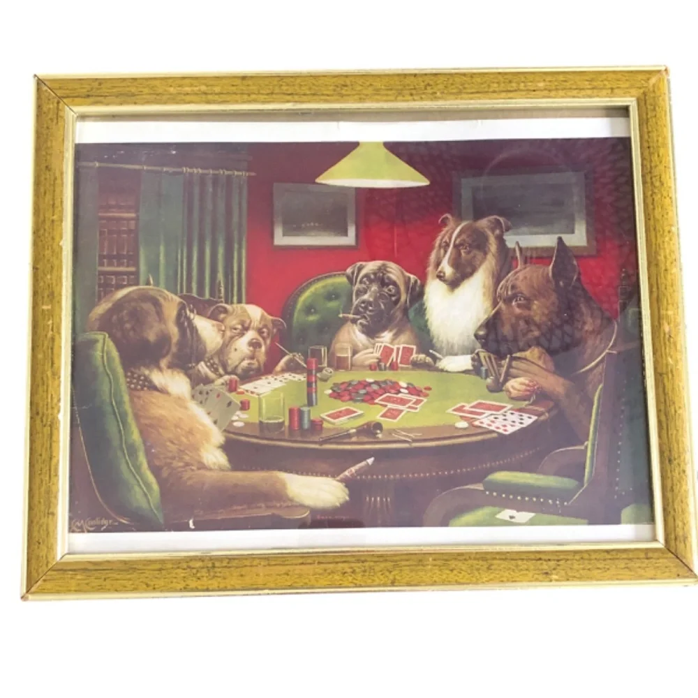 Bold Bluff Dogs Playing Poker Framed Art Print Wall Decor | Man Cave Home Accent